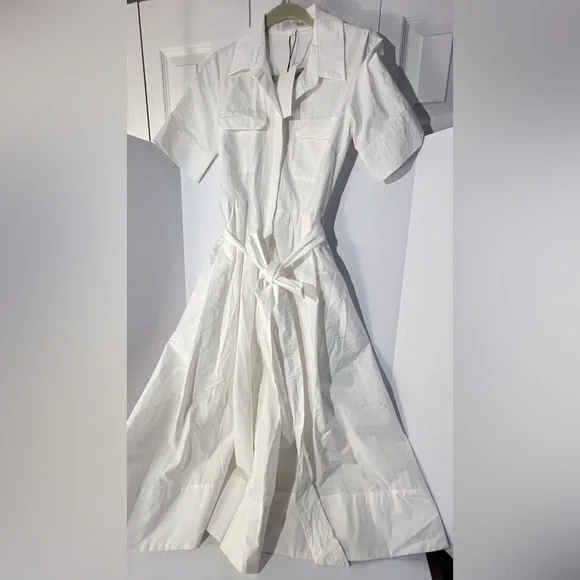 Zara white poplin midi dress with belt. Medium, NWT - Picture 10 of 13